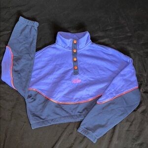 Nike Teen Blue and Orange Long Sleeve Cropped Pull Over